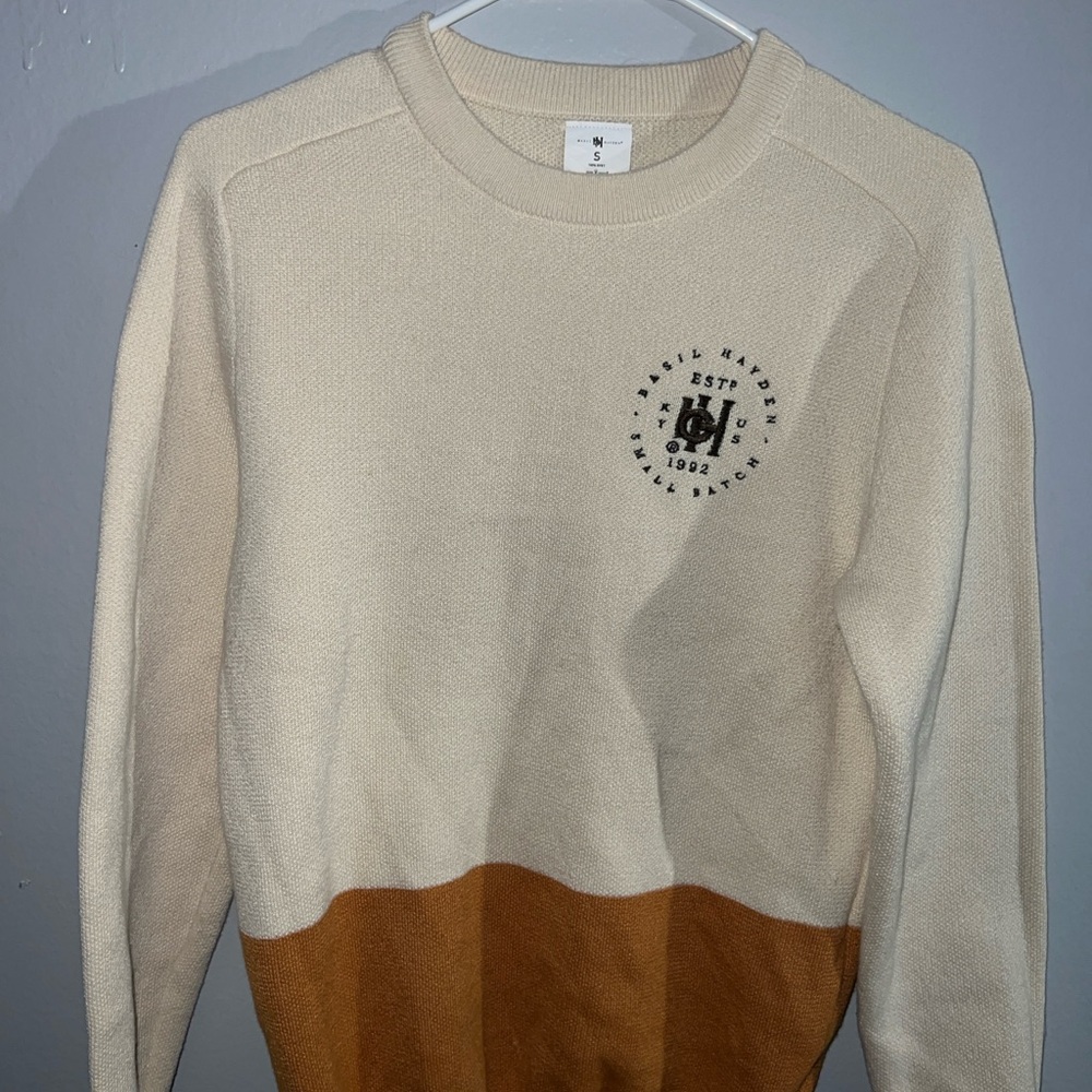Casual Cream and Brown Crewneck Sweater